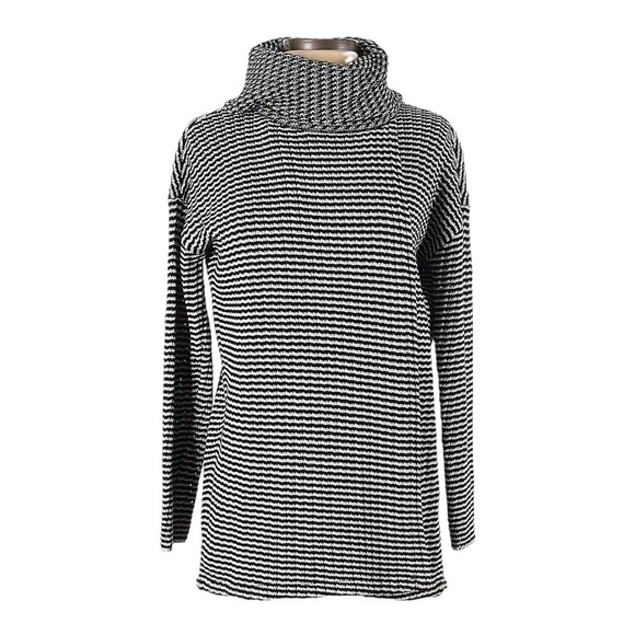 Cabi Turtleneck Stripe Knit Black & White 100% Cotton Draped Sweater Size XS - Picture 1 of 9
